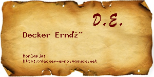 Decker Ernő névjegykártya